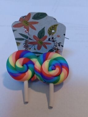Rainbow Swirl Lollipop Dangle Earrings